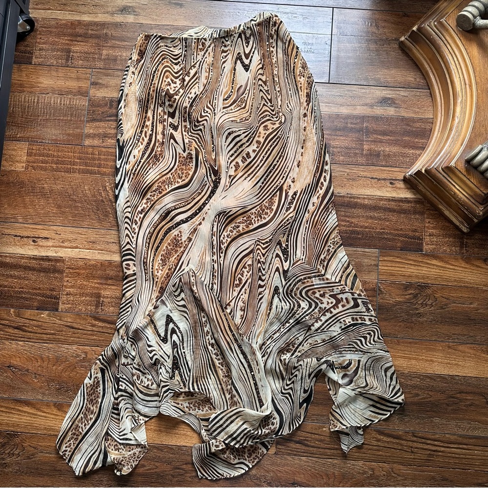 Cache 100% Silk Sequin Beaded Asymmetrical Zebra Print Skirt